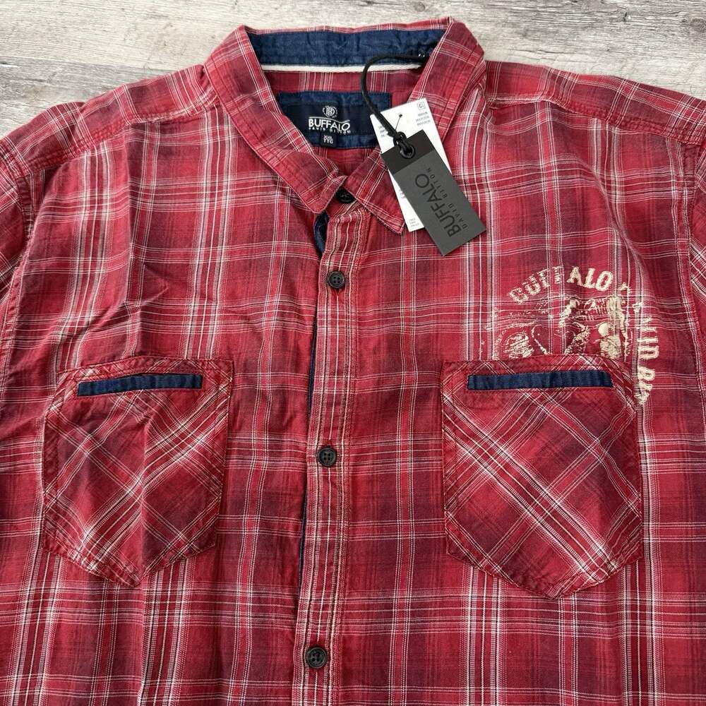 BUFFALO David Bitton Button Up Shirt Mens XXL Red Plaid 100% Cotton Modern NEW